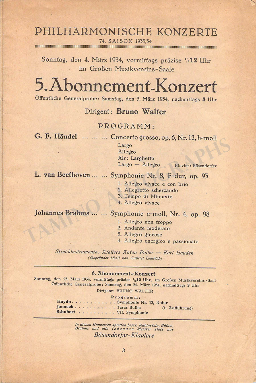 Walter, Bruno - Lot of 25 Unsigned Concert Programs 1931-1956 - Image 17