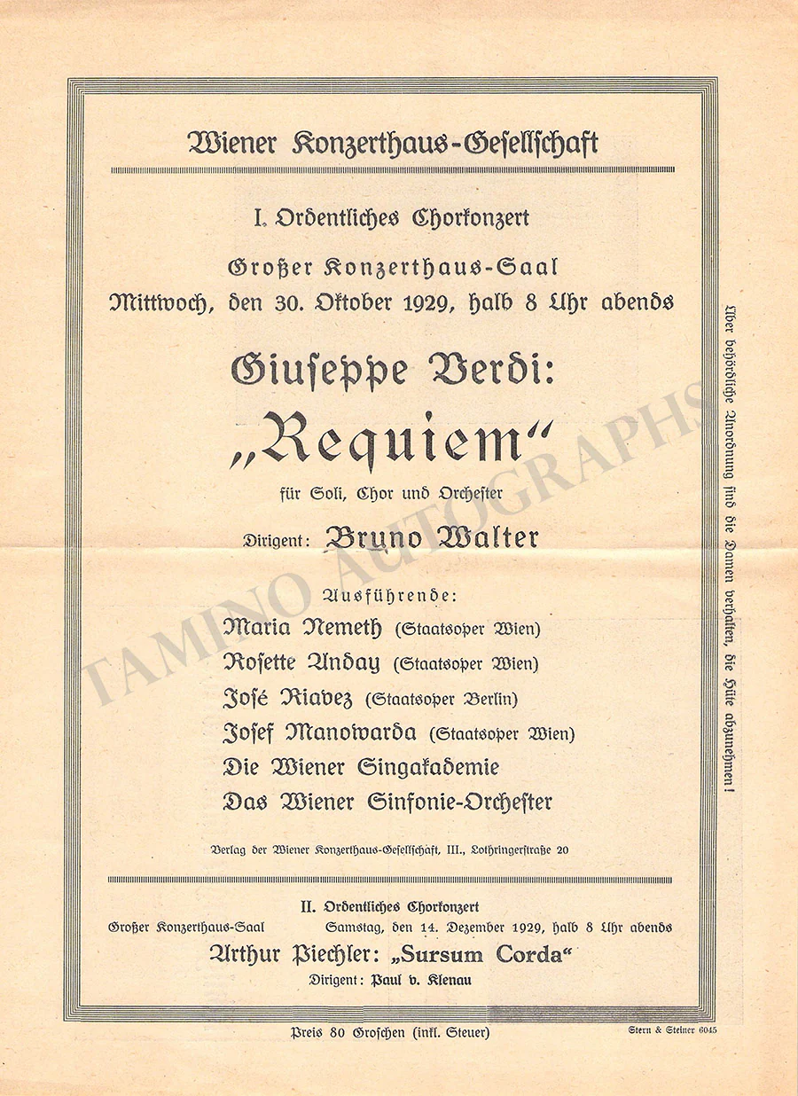 Walter, Bruno - Lot of 10 Unsigned Concert Programs 1907-1930 - Image 17