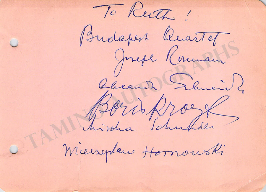 Budapest String Quartet - Signed Album Page