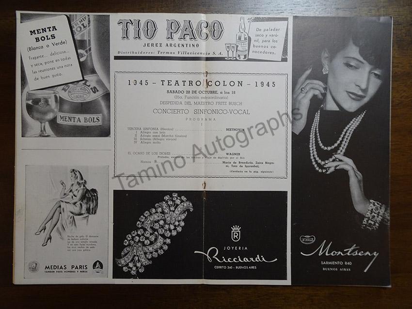 Busch, Fritz - Lot of 21 Teatro Colon Programs 1933-1945 - Image 13