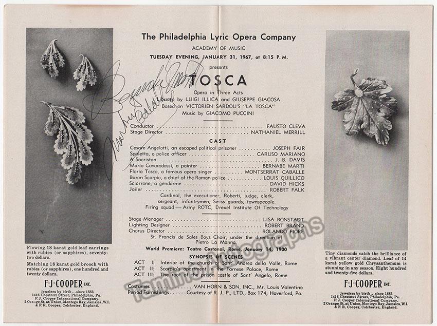 Caballe, Montserrat - Marti, Bernabe - Double Signed Program Philadelphia 1967