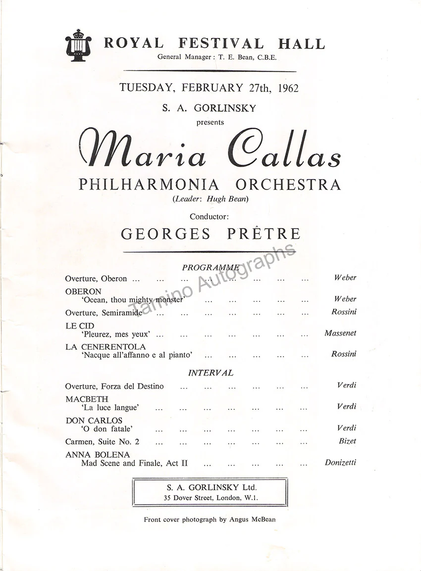 Callas, Maria - Signed Program Recital Royal Festival Hall London 1962 - Image 2