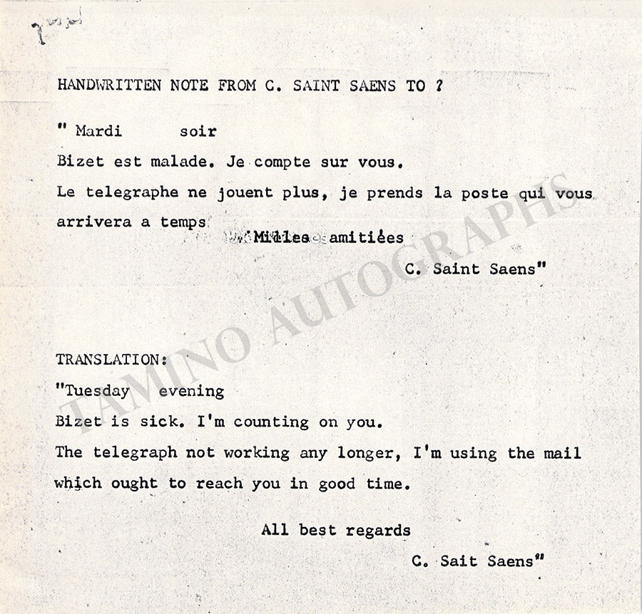 Saint-Saens, Camille - Autograph Note Signed - Image 2