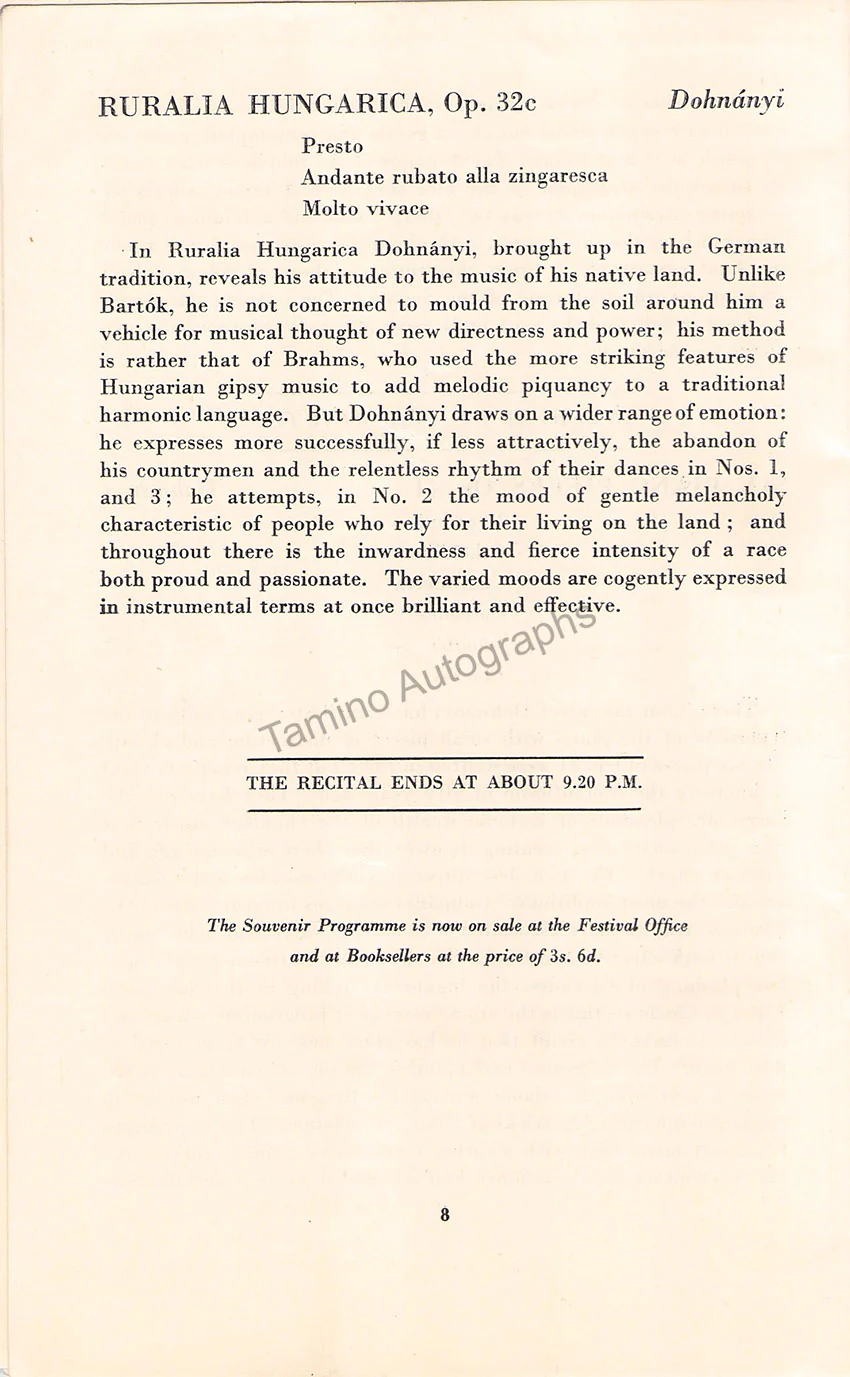 Campoli, Alfredo - Dohnanyi, Ernst von - Double Signed Program Edinburgh 1956 - Image 6