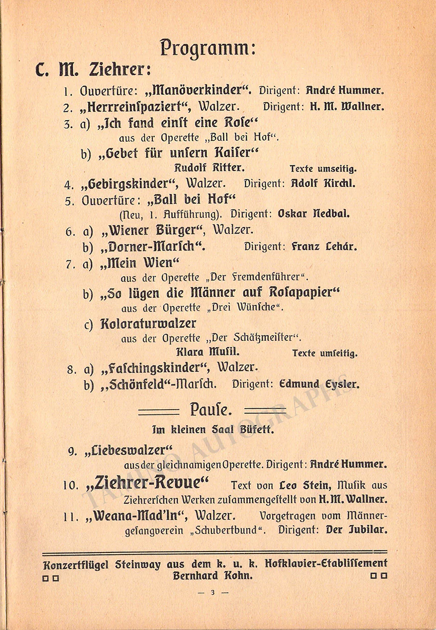Ziehrer, Carl M. - Birthday Celebration Program Vienna 1913 - Image 2
