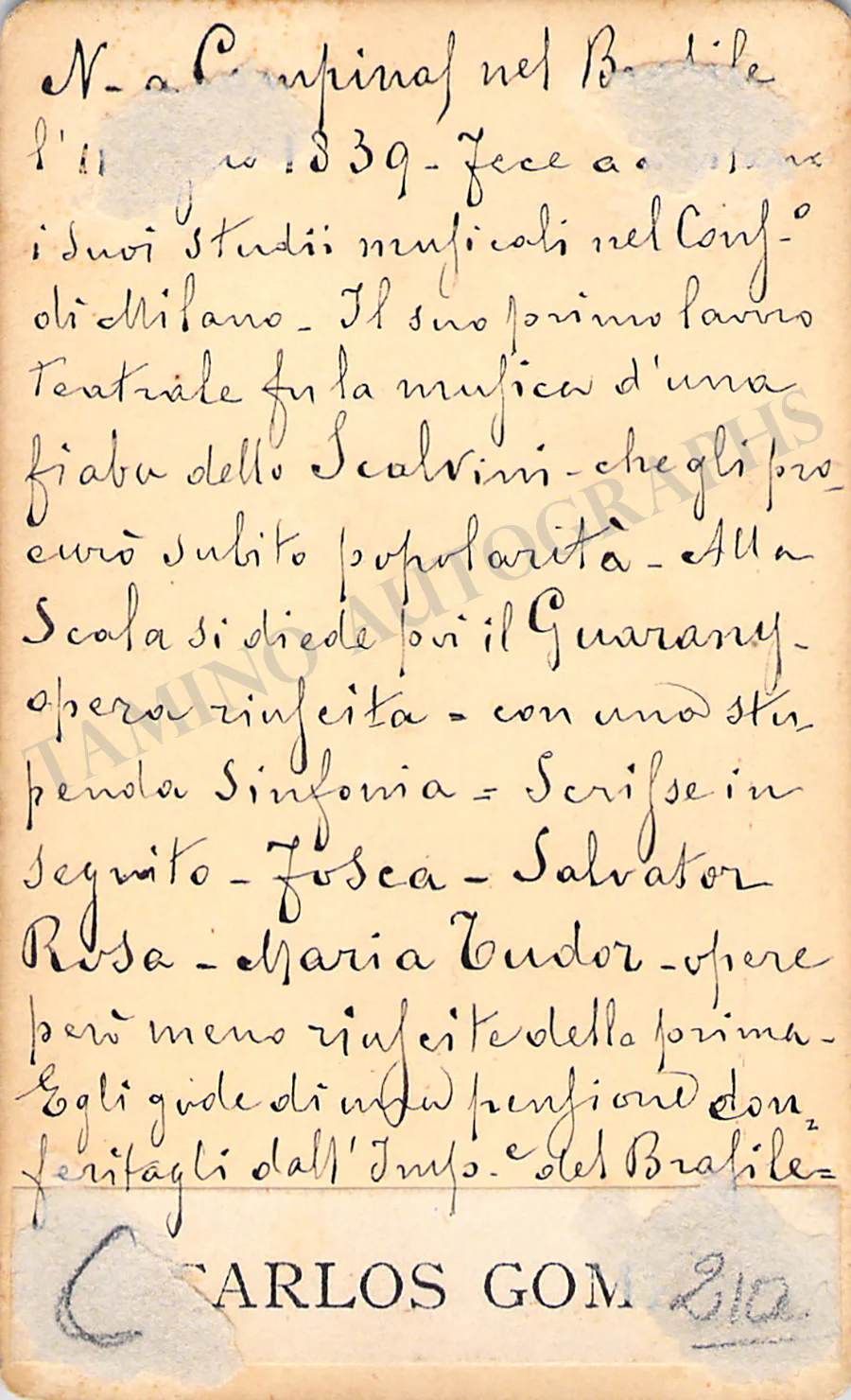 Gomes, Carlos - Autograph Manuscripts (Various Options) - Image 10