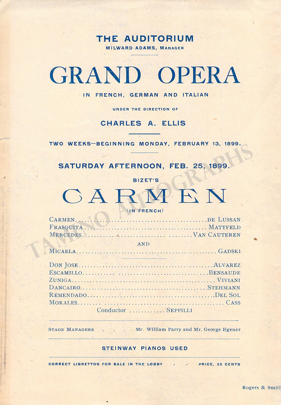 Carmen - Met Opera in Chicago Program 1899 - Image 2