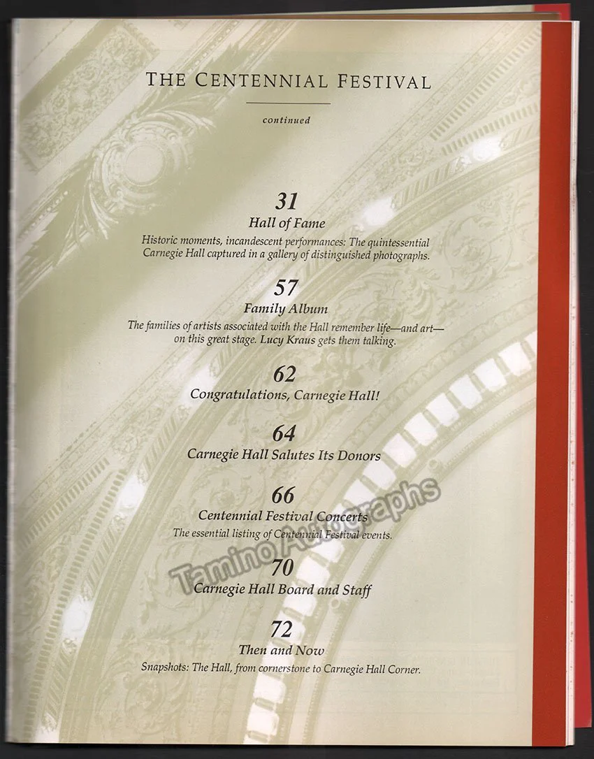 Carnegie Hall - Centennial Festival Program 1991 Unsigned - Image 3