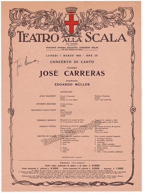 Carreras, Jose - Signed Teatro La Scala Playbills 1982-1996 (Various Playbills)