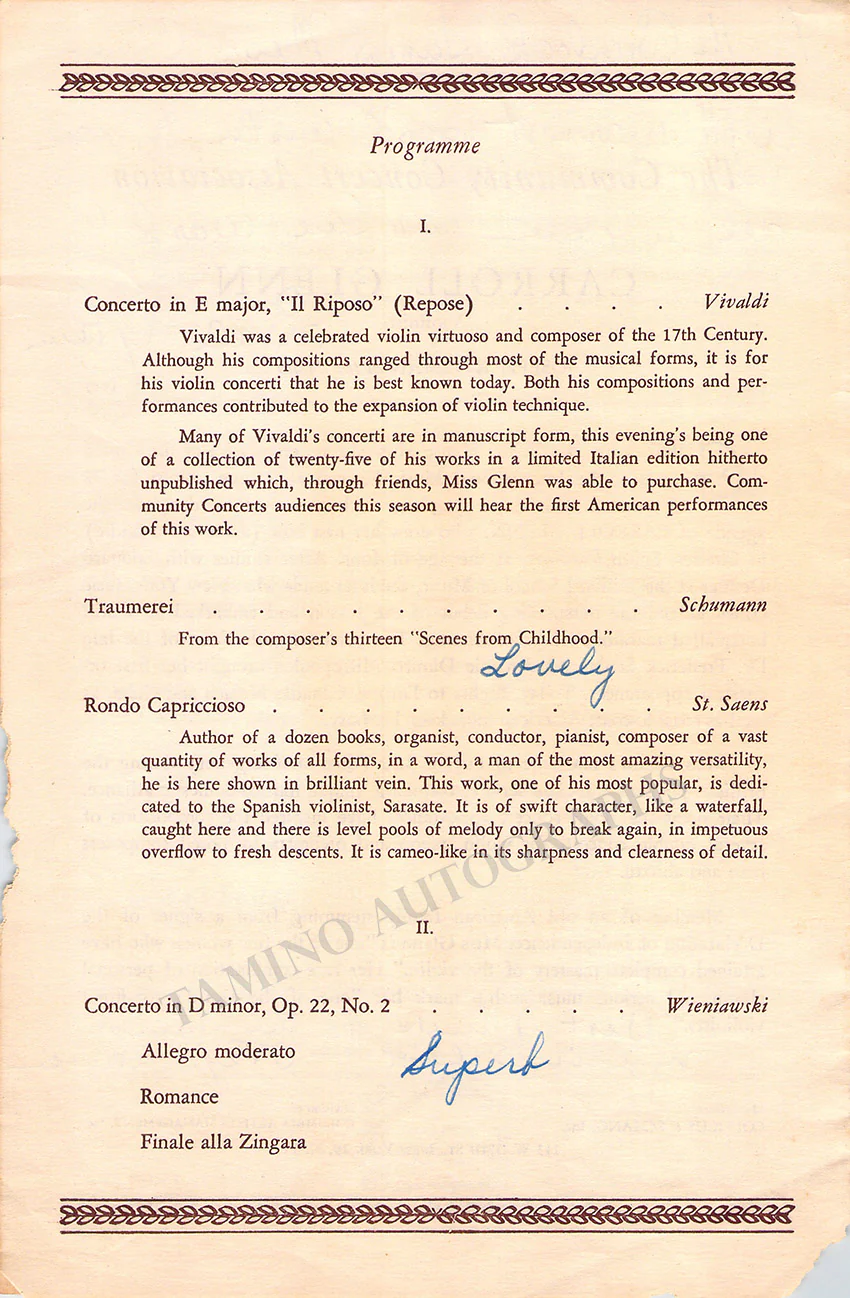 Glenn, Carroll - Signed Program 1948/9 - Image 2