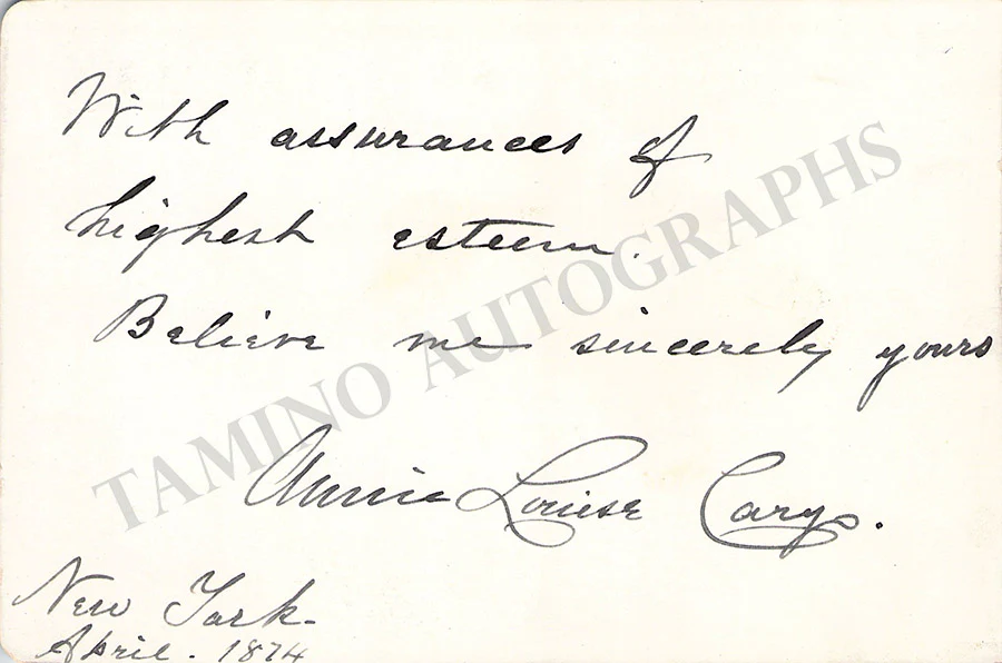 Cary, Annie Louise - Signed Cabinet Photo 1874 - Image 2