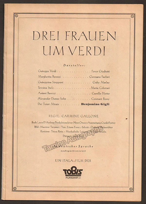 Cebotari, Maria - Unsigned Film Program for "Drei Frauen um Verdi"