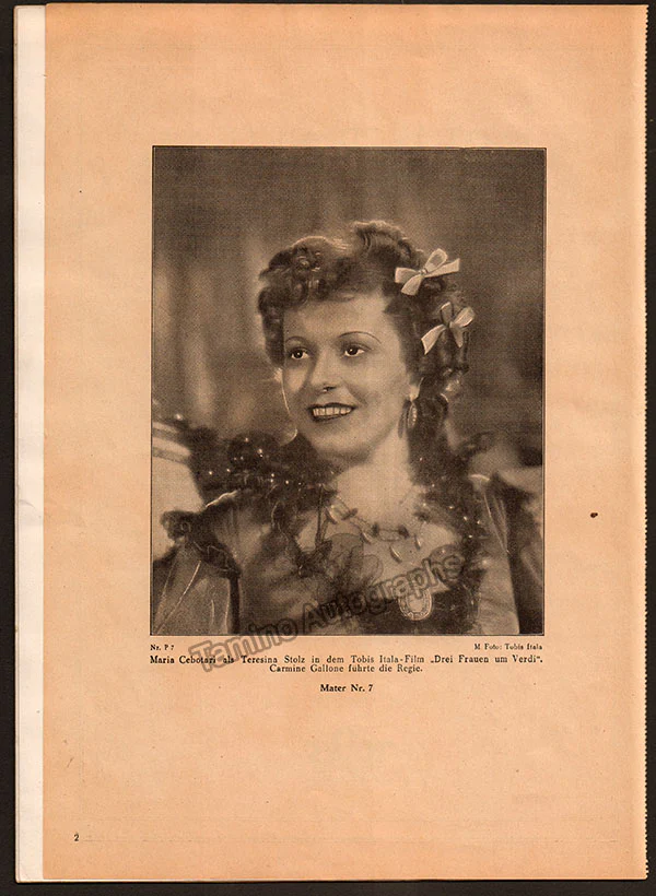 Cebotari, Maria - Unsigned Film Program for "Drei Frauen um Verdi" - Image 2