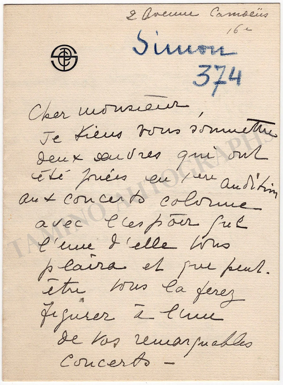 Simon, Cecile Paul - Autograph Letter Signed