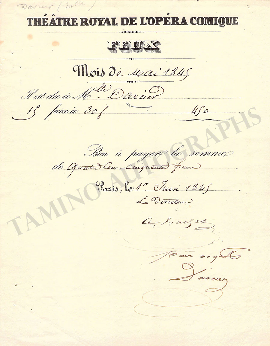 Darcier, Celeste - Signed Document 1845