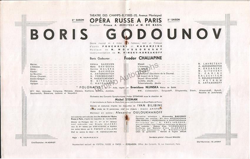 Chaliapin, Feodor - Unsigned Program Boris Godunov - Image 2