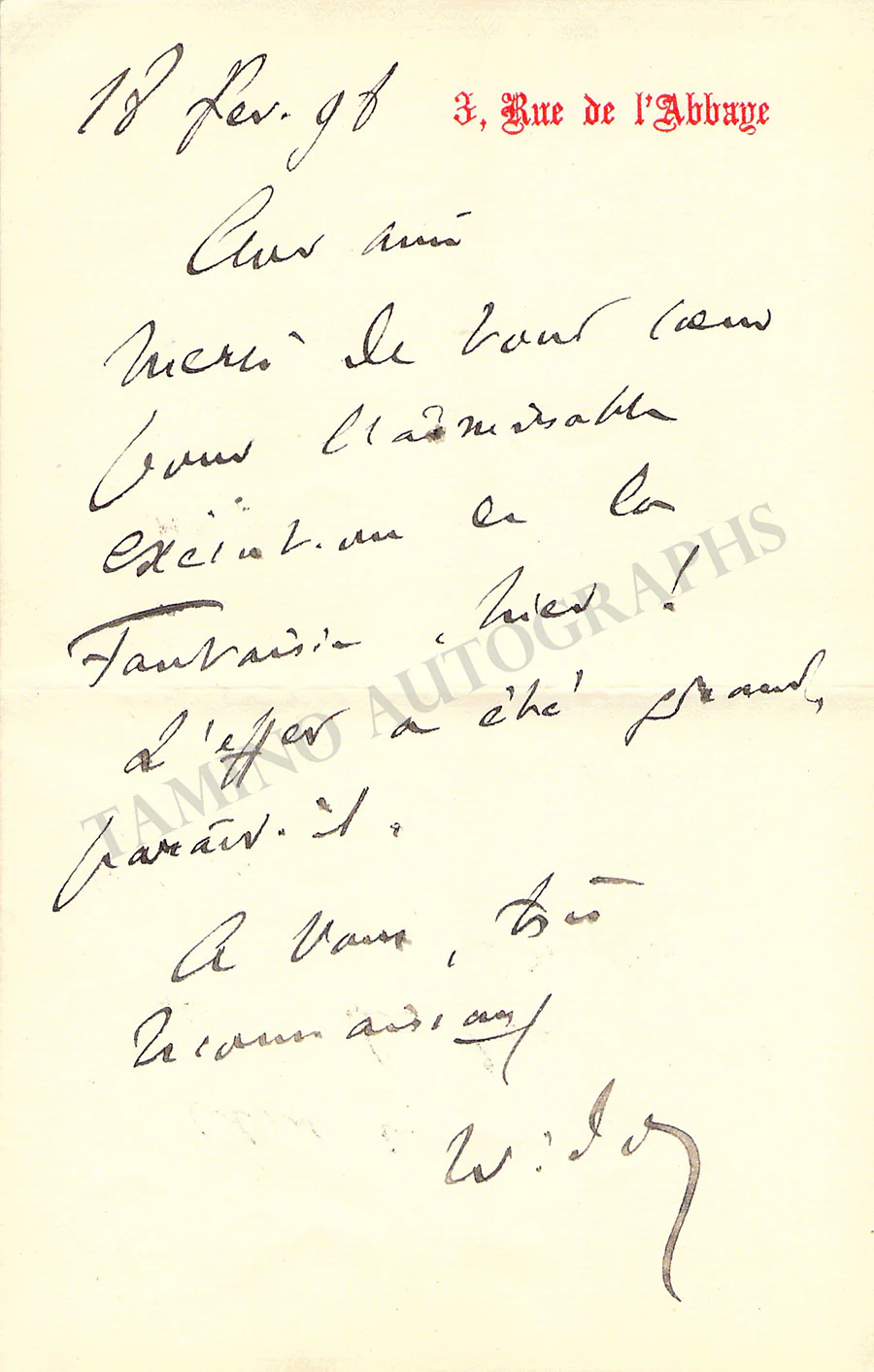 Widor, Charles-Marie - Autograph Note Signed 1898