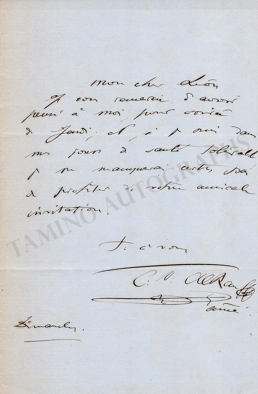 Alkan, Charles-Valentin - Autograph Letter Signed