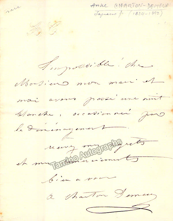 Charton-Demeur, Anne - Autograph Note Signed