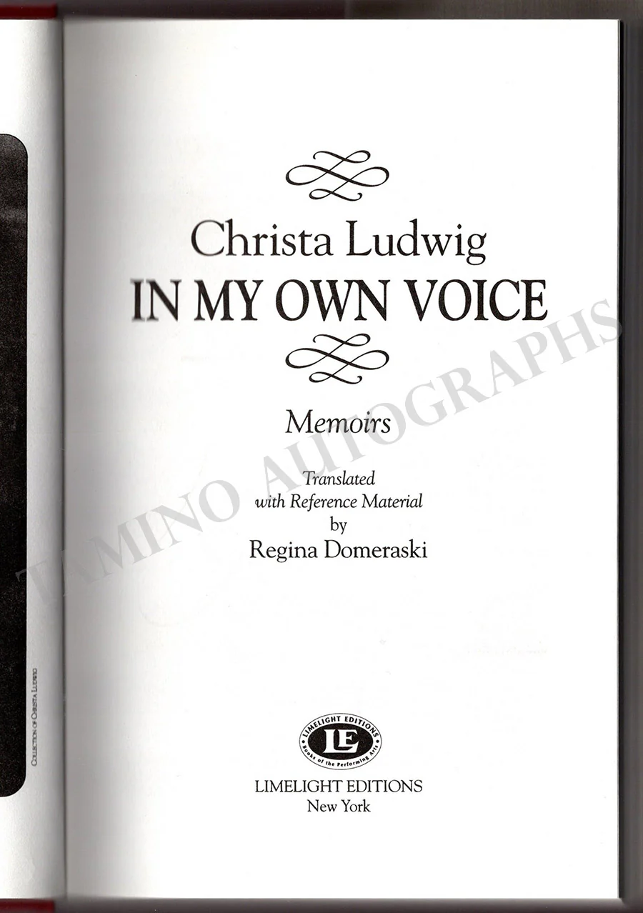 Ludwig, Christa - Signed Book "In My Own Voice" - Image 3