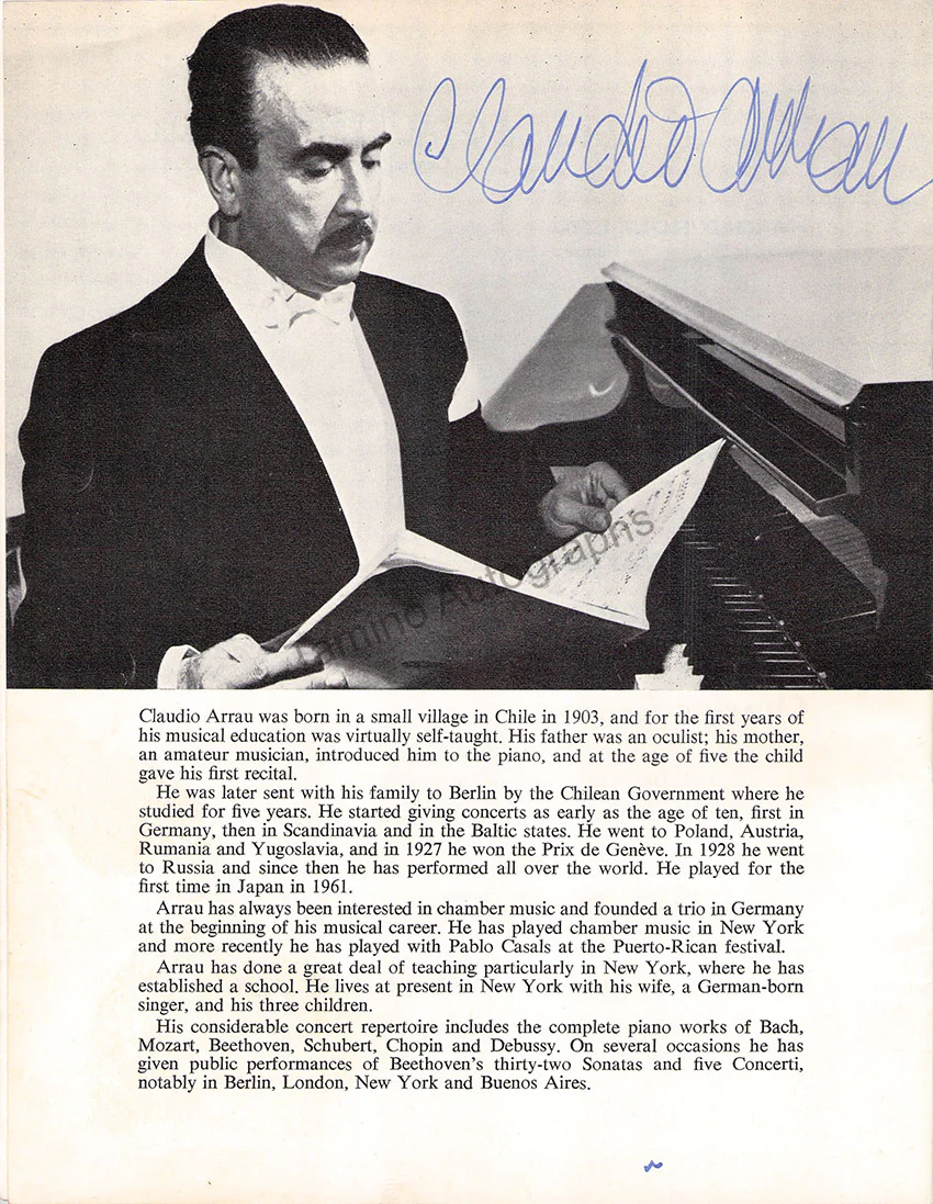 Arrau, Claudio - Signed Program London 1966