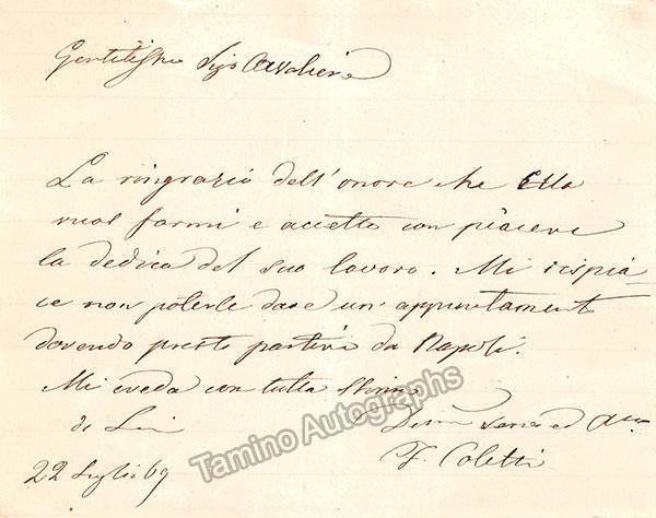 Coletti, Filippo - Autograph Note Signed