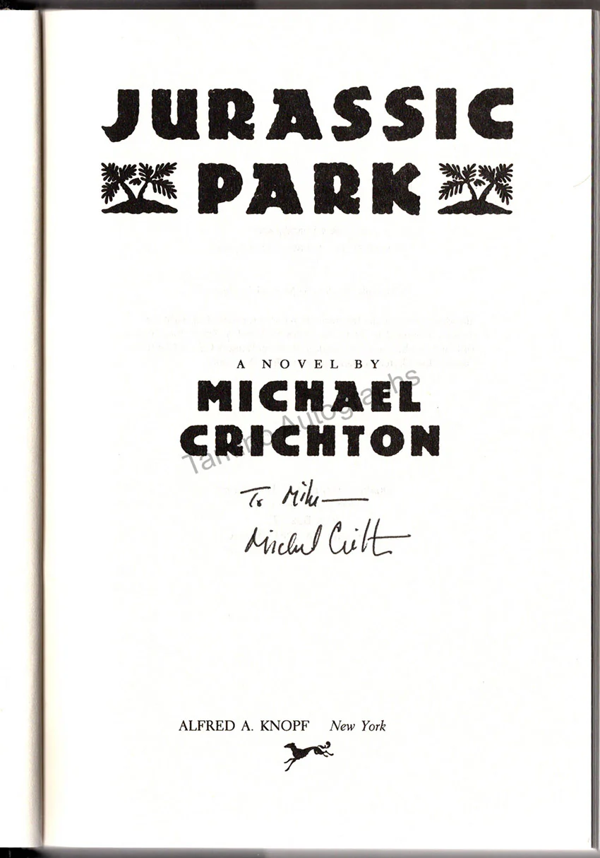 Crichton, Michael - Signed Book "Jurassic Park" - Image 2