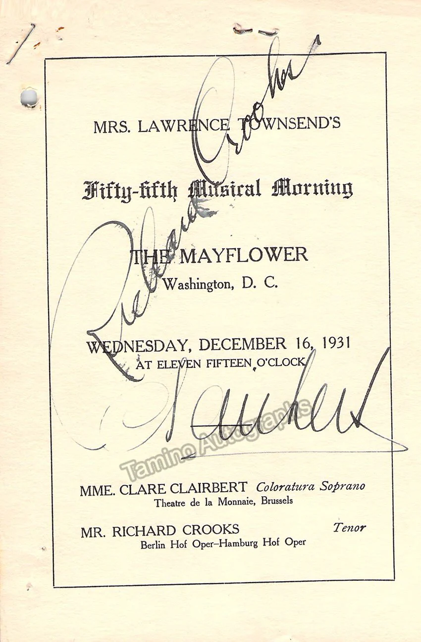 Crooks, Richard - Clairbert Clare - Double Signed Program 1931