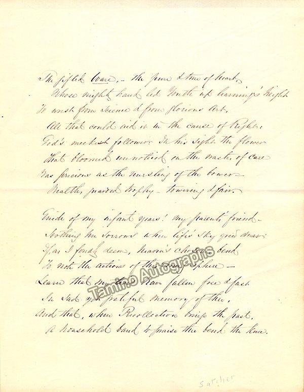 Cushman, Charlotte - Autograph Poem Manuscript 1852 - Image 3