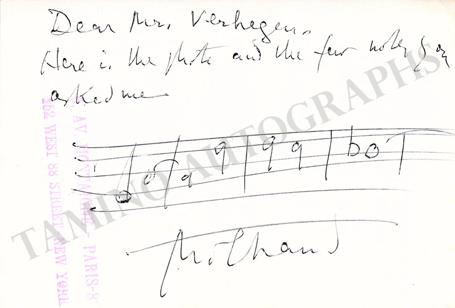 Milhaud, Darius - Signed Photograph with Music Quote - Image 2