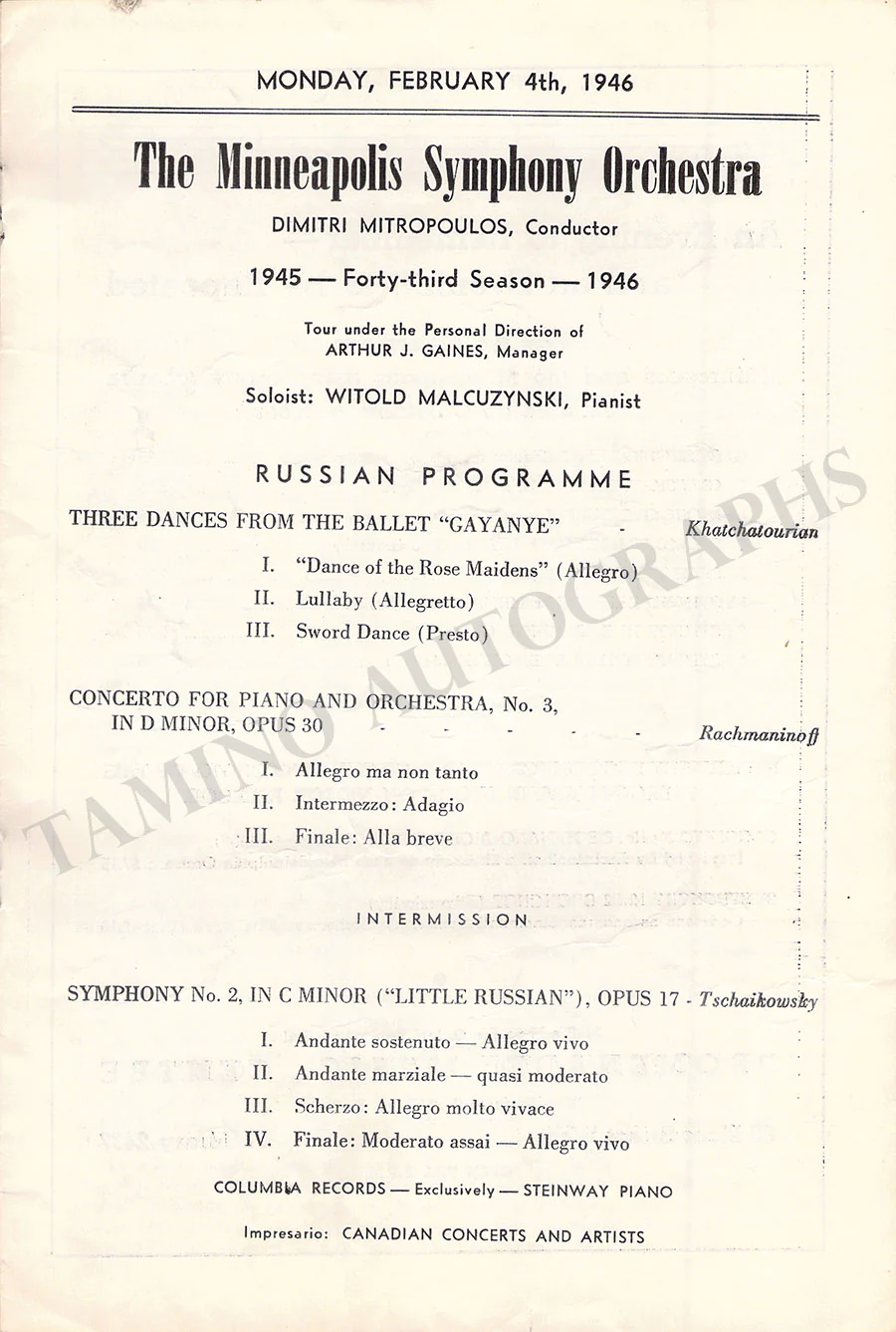 Mitropoulos, Dimitri - Signed Program Toronto 1946 - Image 2