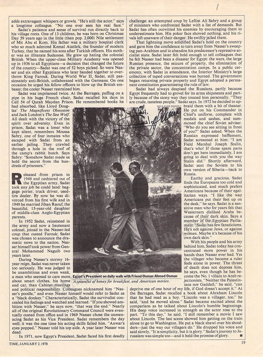 Sadat, Anwar - Signed Magazine Page
