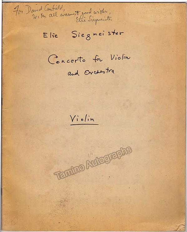 Siegmeister, Elie - Signed Score