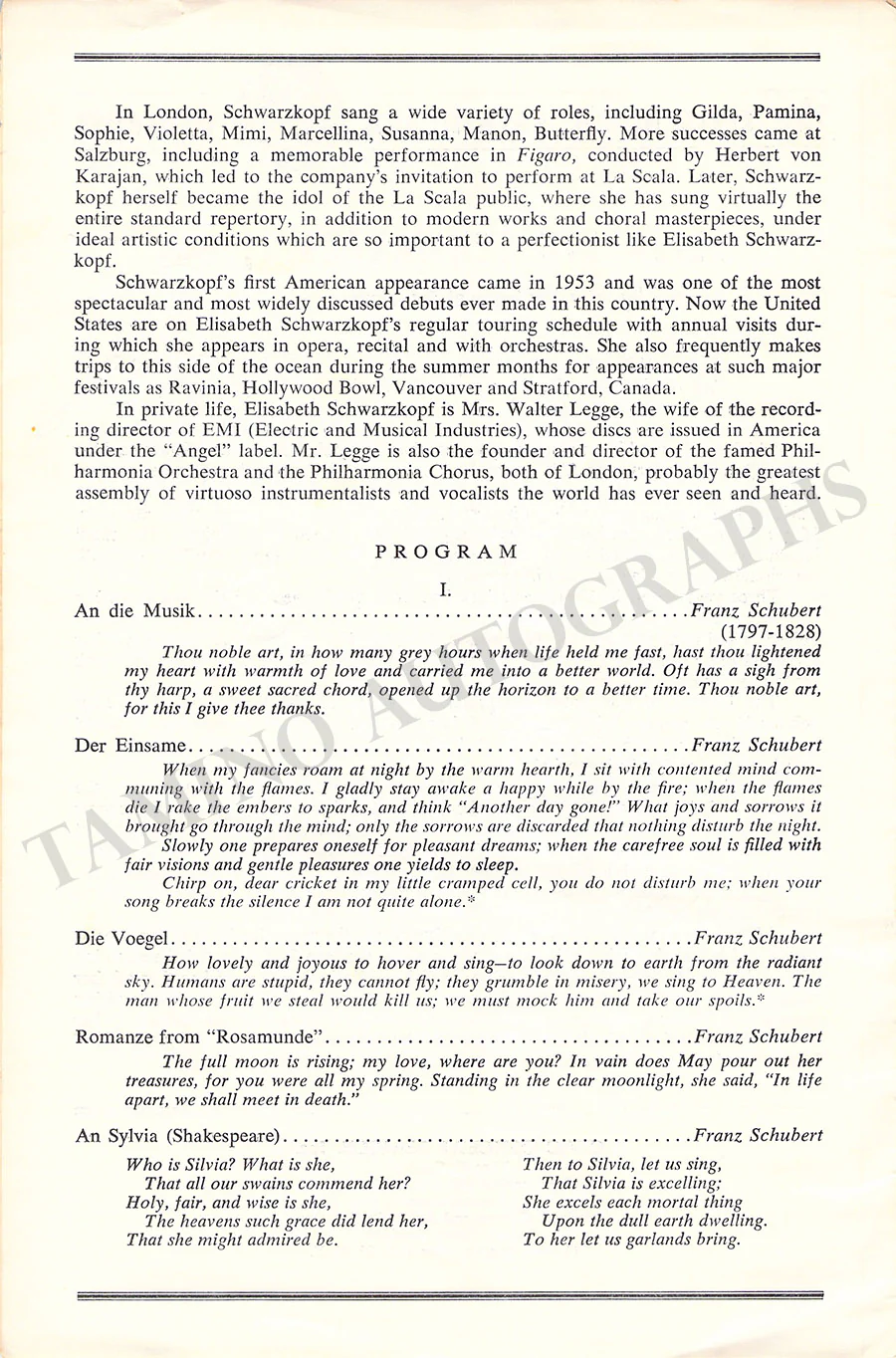Schwarzkopf, Elisabeth - Signed Programs (Various Options) - Image 10