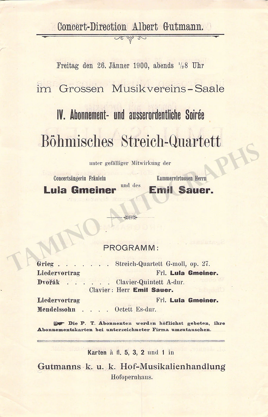 Sauer, Emil - Concert Program Vienna 1900 - Image 2