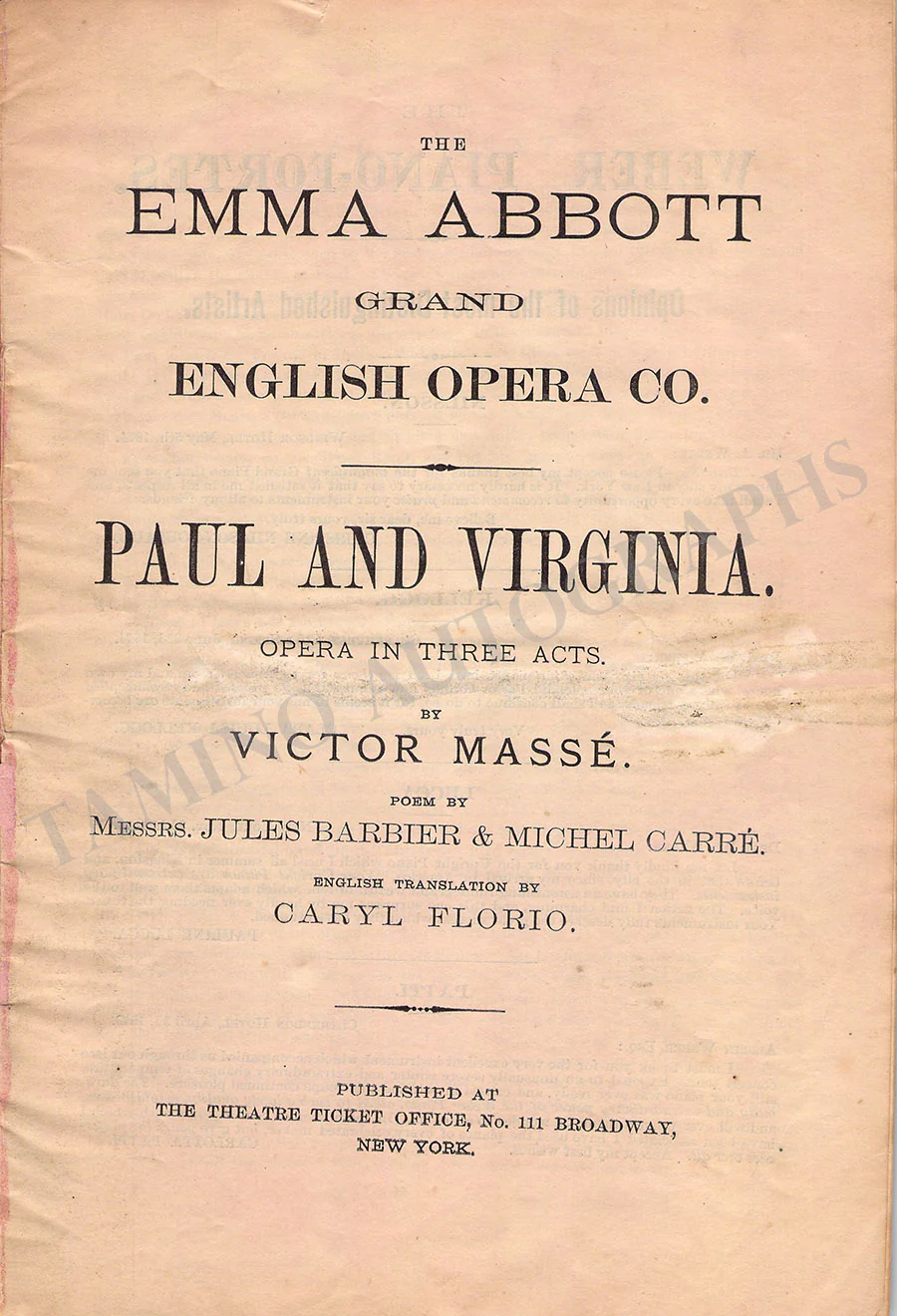 Abbott, Emma - Program Libretto 1870s - Image 2