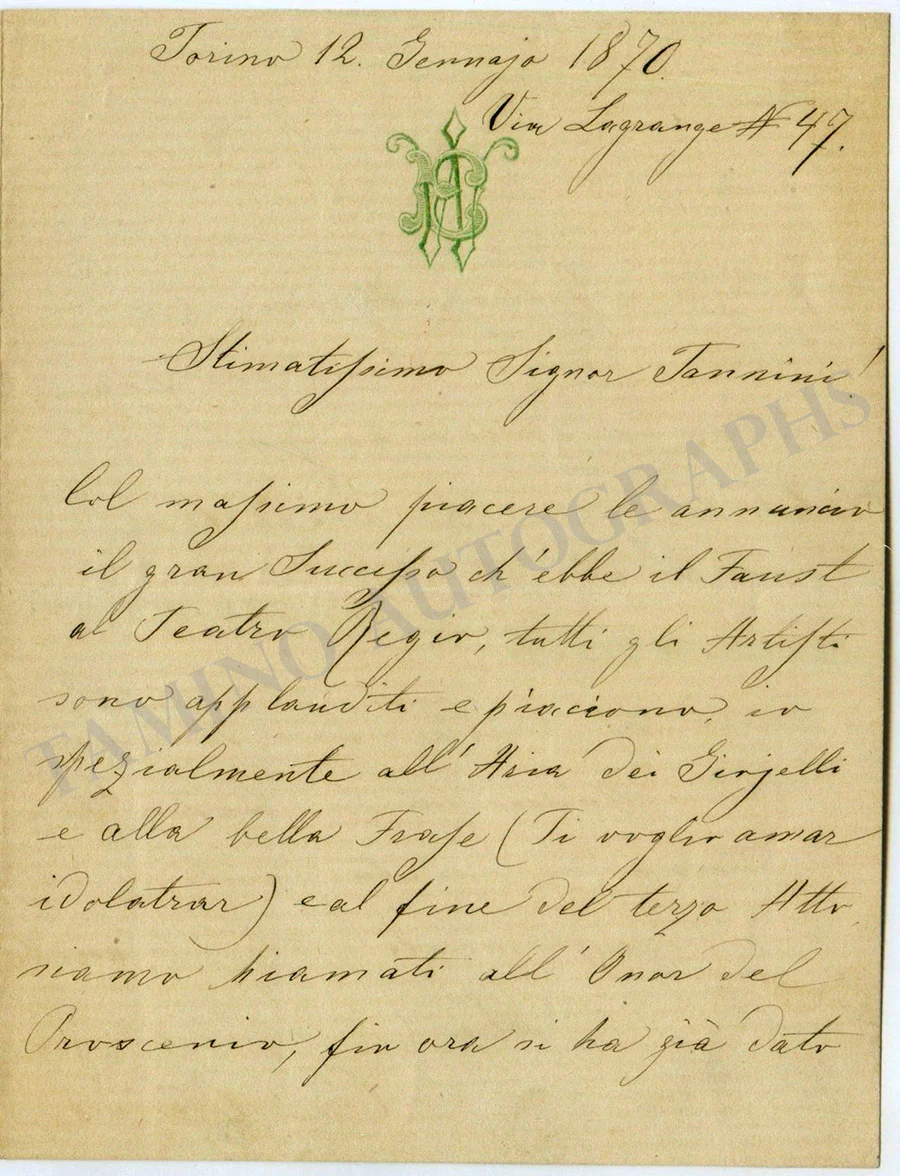 Wizjak, Emma - Autograph Letter Signed 1870