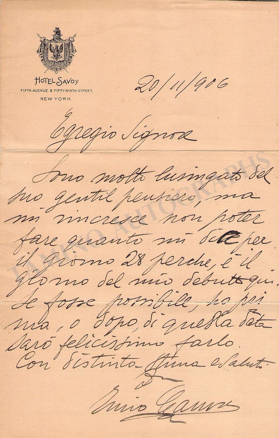 Caruso, Enrico - Set of 2 Autograph Letters Signed 1906