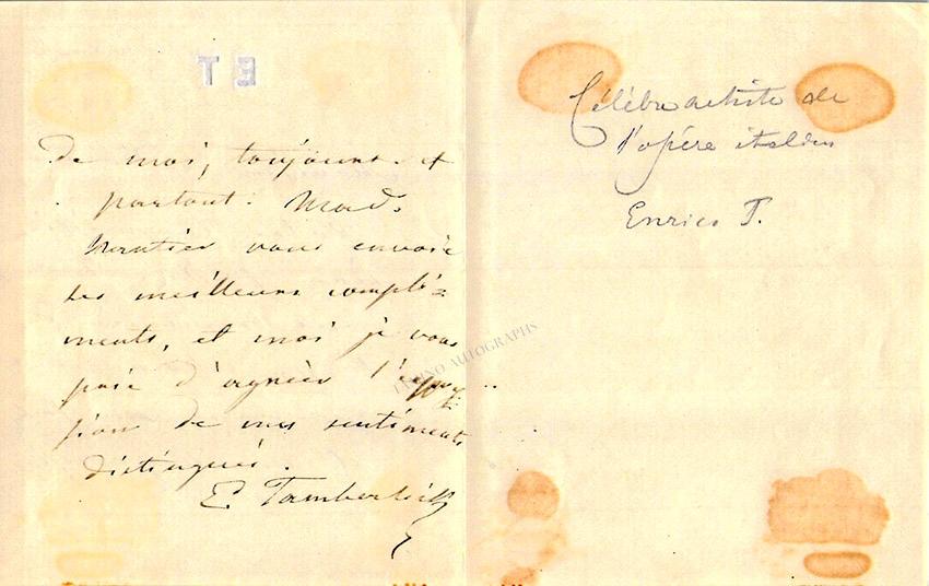 Tamberlik, Enrico - Autograph Manuscripts (Various Options) - Image 4