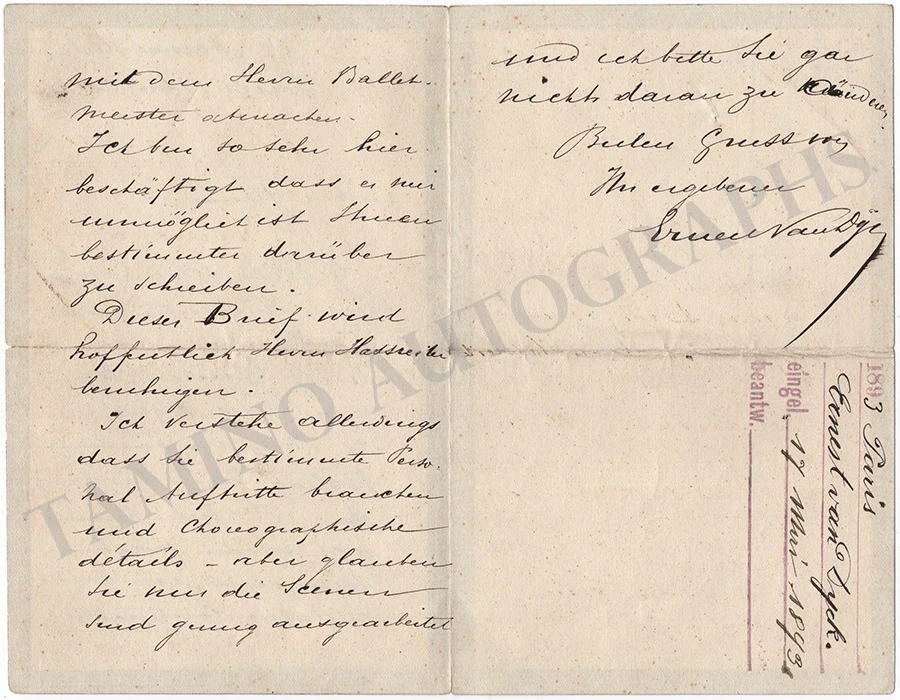 Van Dyck, Ernest - Set of 3 Autograph Letters Signed - Image 5