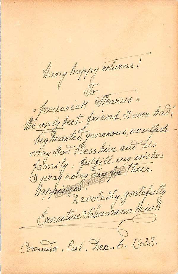 Schumann-Heink, Ernestine - Autograph Manuscripts (Various Options)