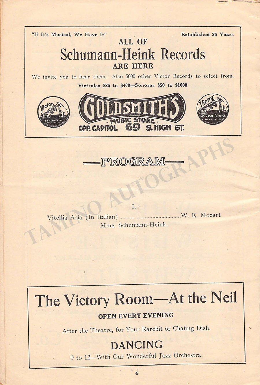 Schumann-Heink, Ernestine - Signed Program Colombus 1919 - Image 3