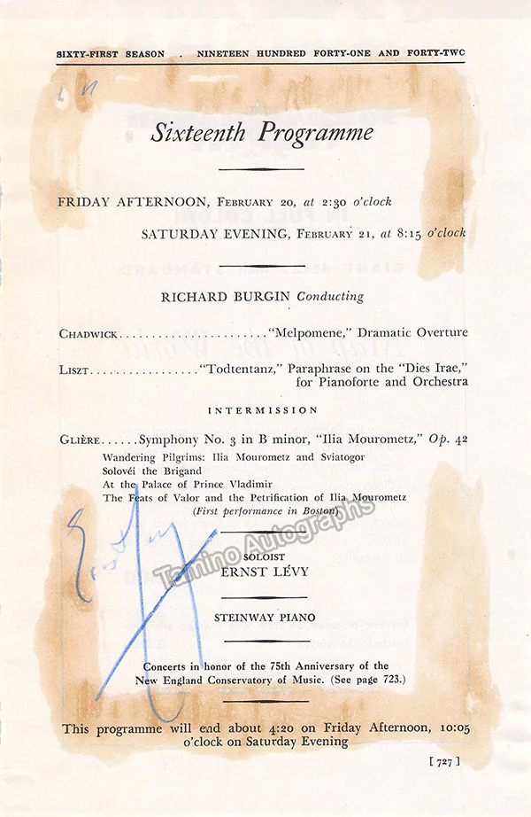 Levy, Ernst - Signed Program New York