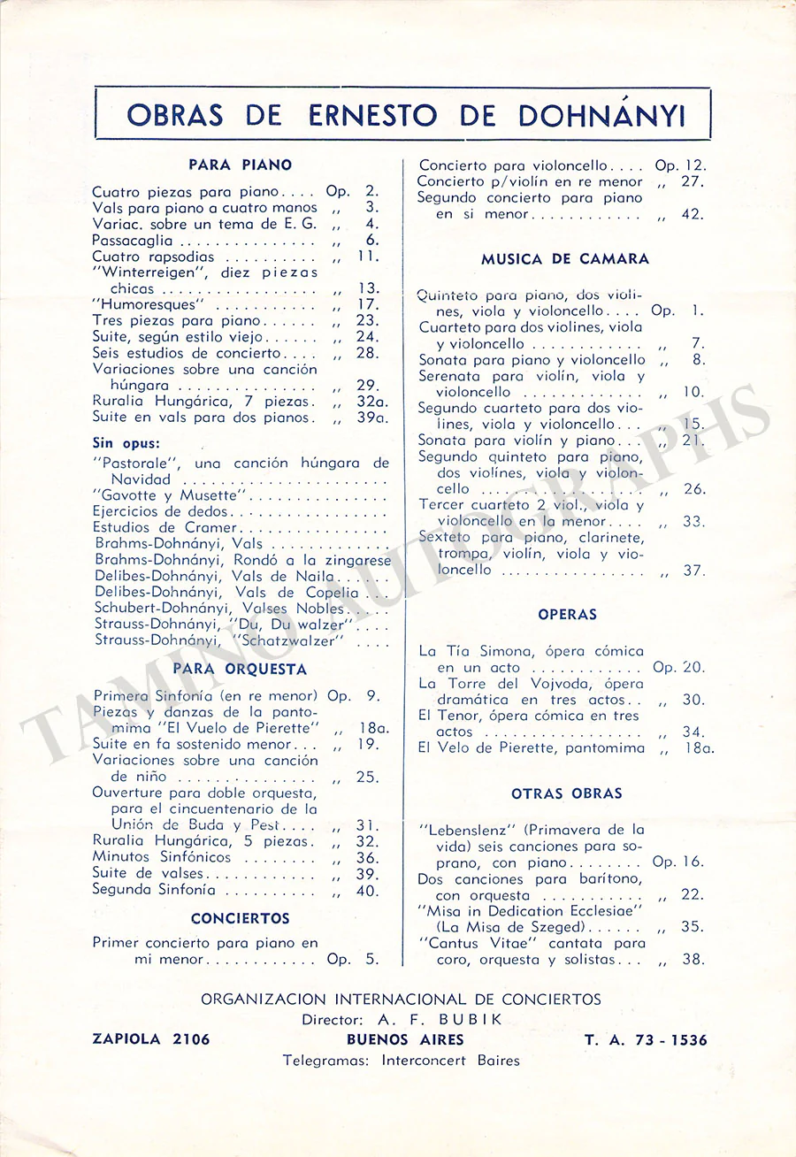 Dohnanyi, Ersnt von - Signed Brochure Buenos Aires 1948 - Image 2