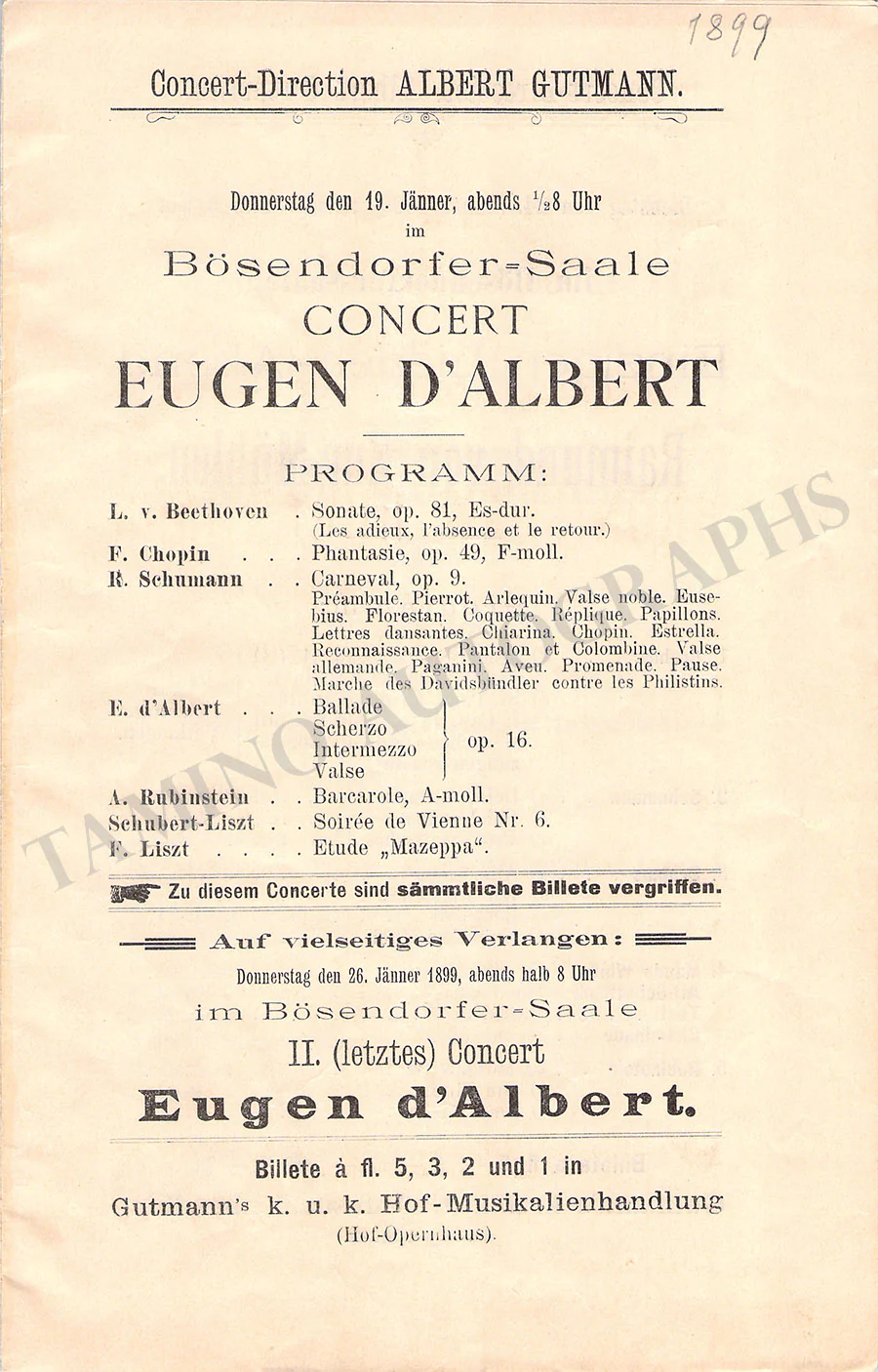 D'Albert, Eugen - Set of 10 Concert Programs Vienna 1897-1902 - Image 9