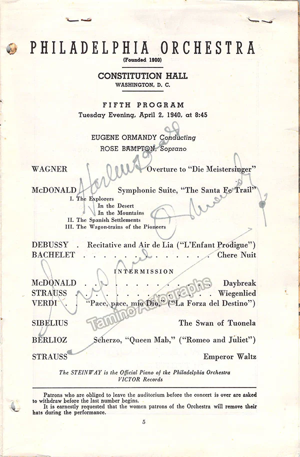 Ormandy, Eugene - Signed Concert Programs (Various Options)