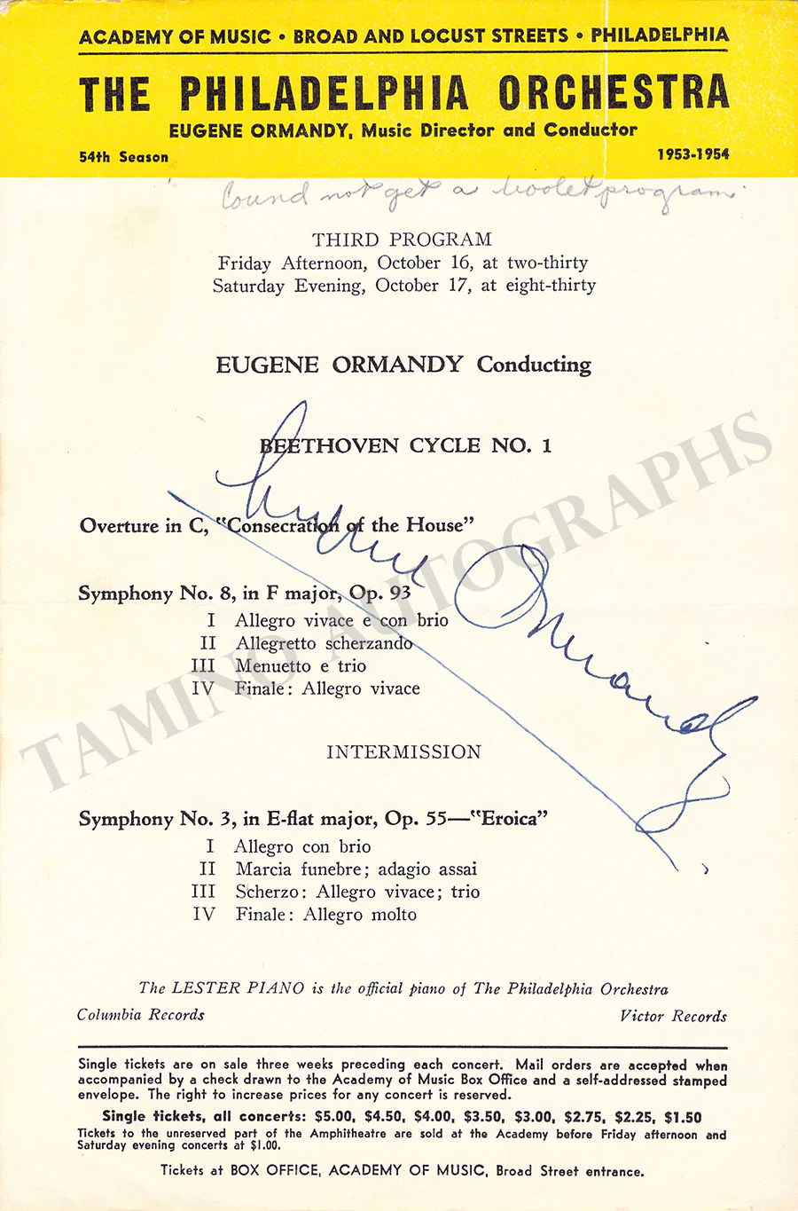 Ormandy, Eugene - Signed Concert Programs (Various Options) - Image 14