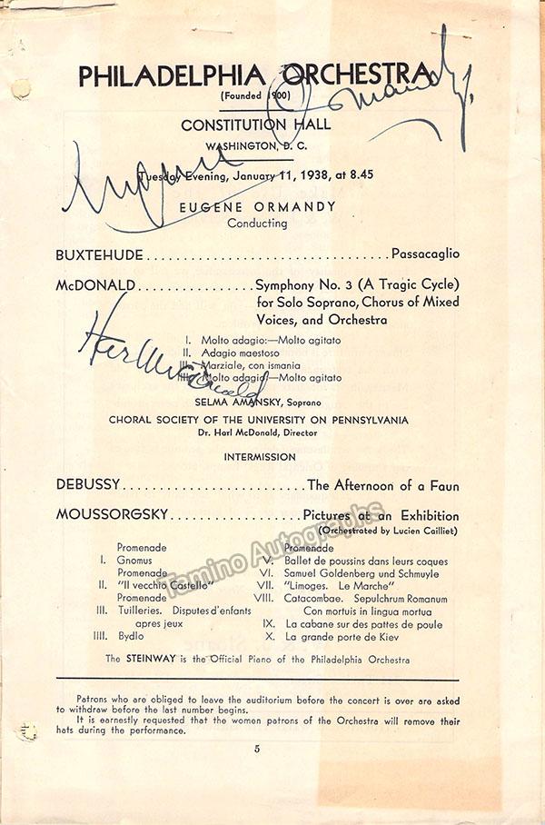 Ormandy, Eugene - Signed Concert Programs (Various Options) - Image 2