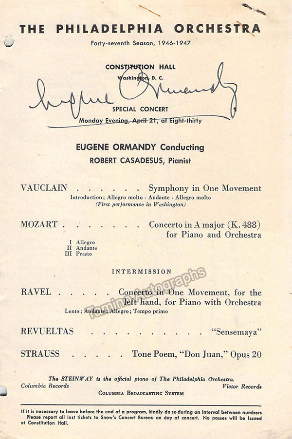 Ormandy, Eugene - Signed Concert Programs (Various Options) - Image 5