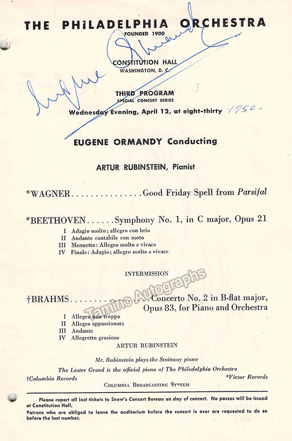 Ormandy, Eugene - Signed Concert Programs (Various Options) - Image 7